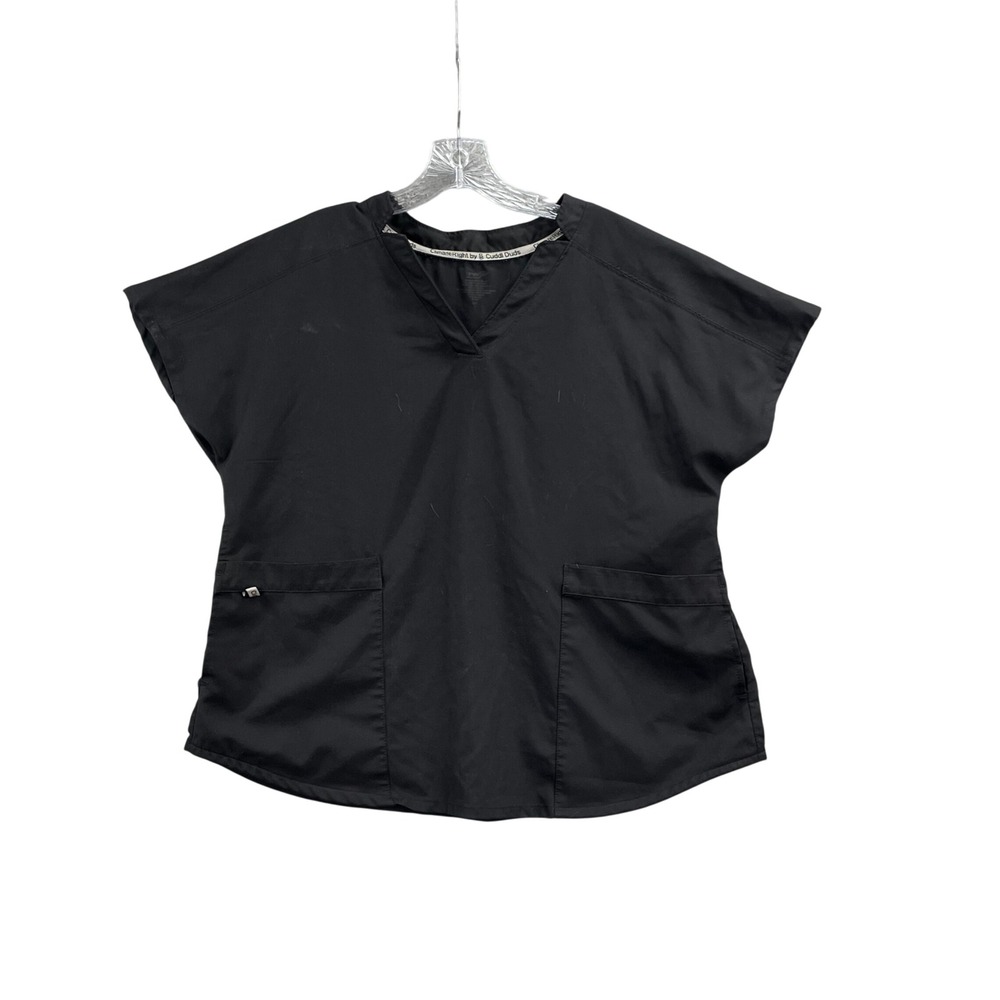 ClimateRight by Cuddl‎ Duds Scrub Top Women Large Black V-Neck Pockets Utiity